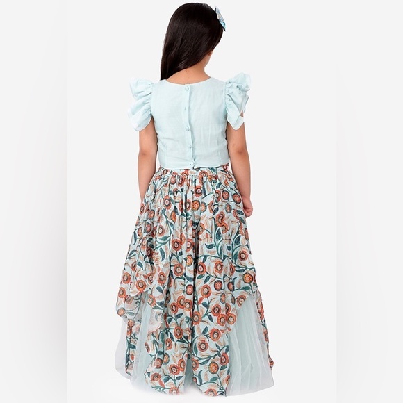 Little muffet Floral Embroidery
Top With Asymmetric Layered Net Frilly
Lehenga - Picture 7 of 11